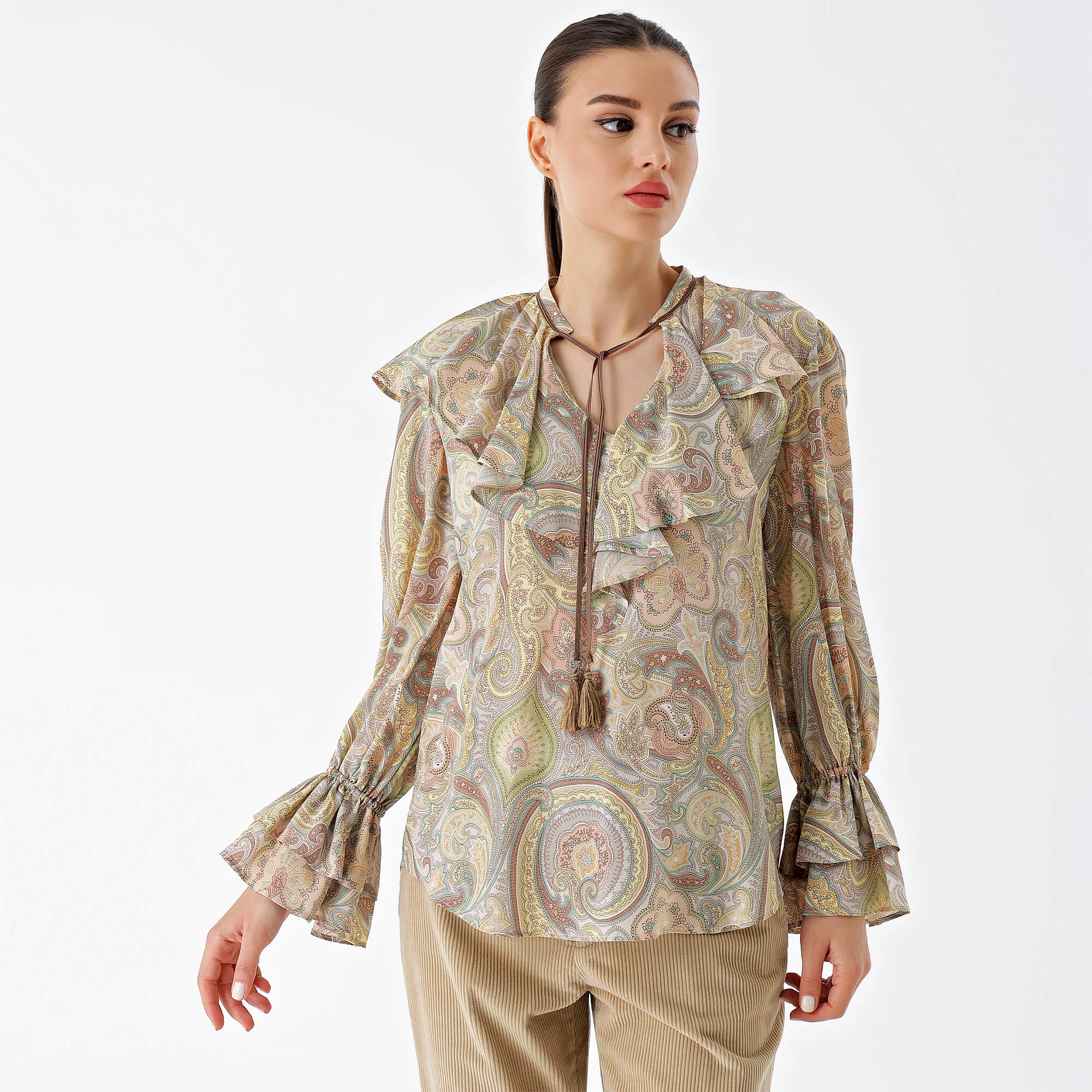 Etro-Soft Multicolor Silk Ruffled Paisley Printed Blouses